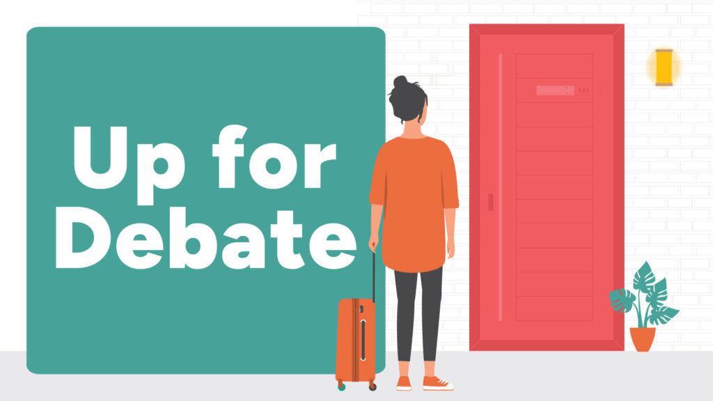 Up For Debate - Illustration of a woman entering an airbnb