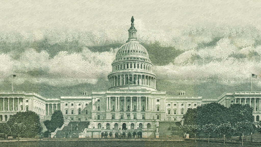 US Capitol Building on US Paper Dollar Bill