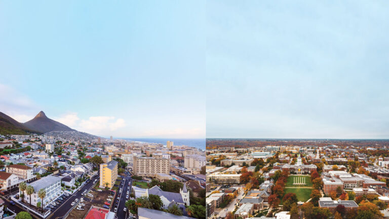 Entrepreneurs Without Borders- side by side aerial views of Columbia and Cape Town