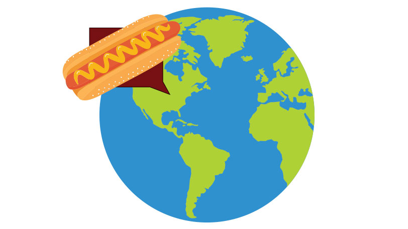 Hot Dog Over Globe