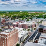 An aerial photo of downtown Columbia, Mo.