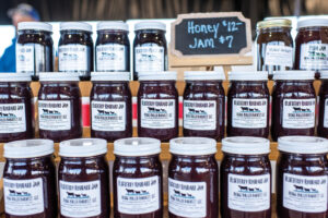 Table of jam at the Columbia Farmers Market