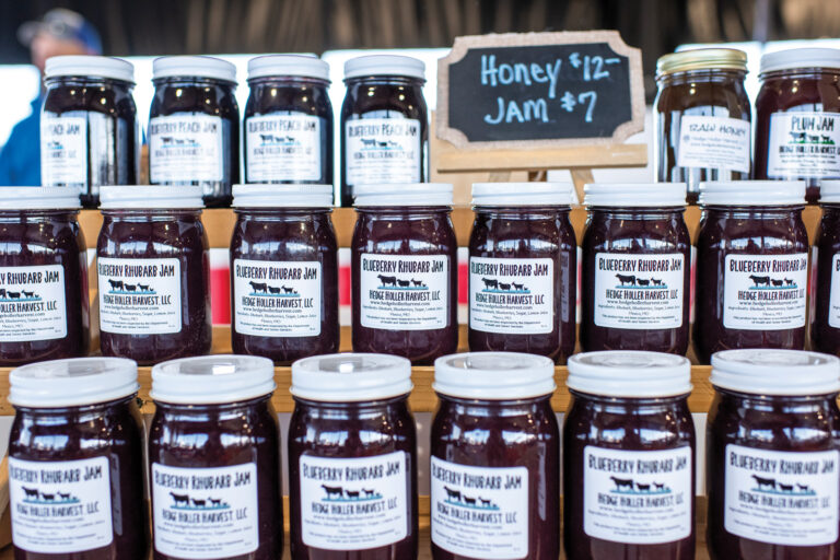 Table of jam at the Columbia Farmers Market