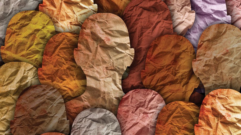Crumpled Paper Silhouettes Of Heads