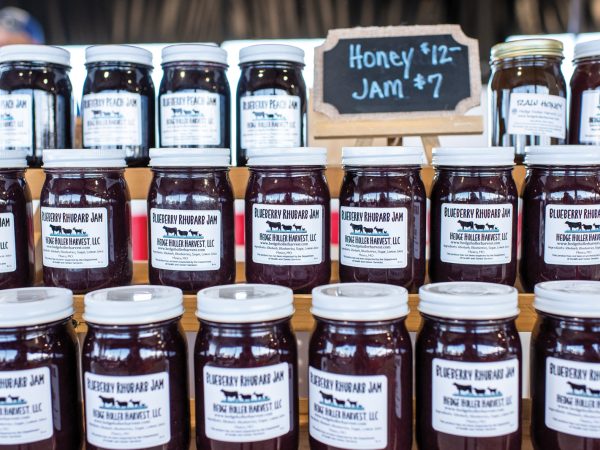 Table of jam at the Columbia Farmers Market