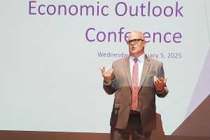 Columbia Chamber of Commerce President and CEO Matt McCormick speaks at the Economic Outlook Conference on January 5, 2025, in Columbia, Missouri. Photo by Jodie Jackson Jr
