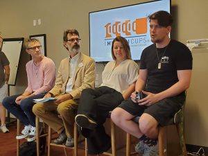 Ai panel speaks to the 1 Million Cups group on Wednesday, May 27, 2026, in downtown Columbia, Missouri