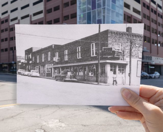 Featured Corner Perspective Garage Sharp End Now And Then
