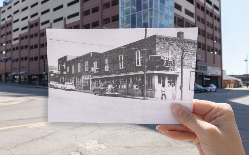 Featured Corner Perspective Garage Sharp End Now And Then