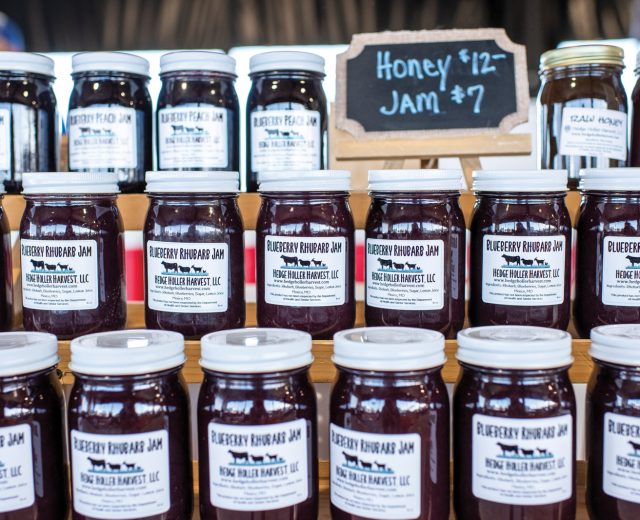 Table of jam at the Columbia Farmers Market