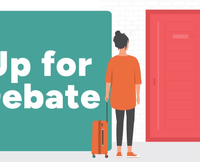 Up For Debate - Illustration of a woman entering an airbnb