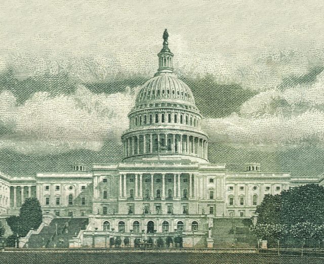 US Capitol Building on US Paper Dollar Bill